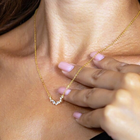 925 Sterling Silver Dainty Cluster Necklace, 18k Gold Plated Minimalist Layering - Picture 2 of 4